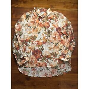 Bailey 44 Women’s Floral Semi Sheer Button up Long sleeve Blouse Sz Large